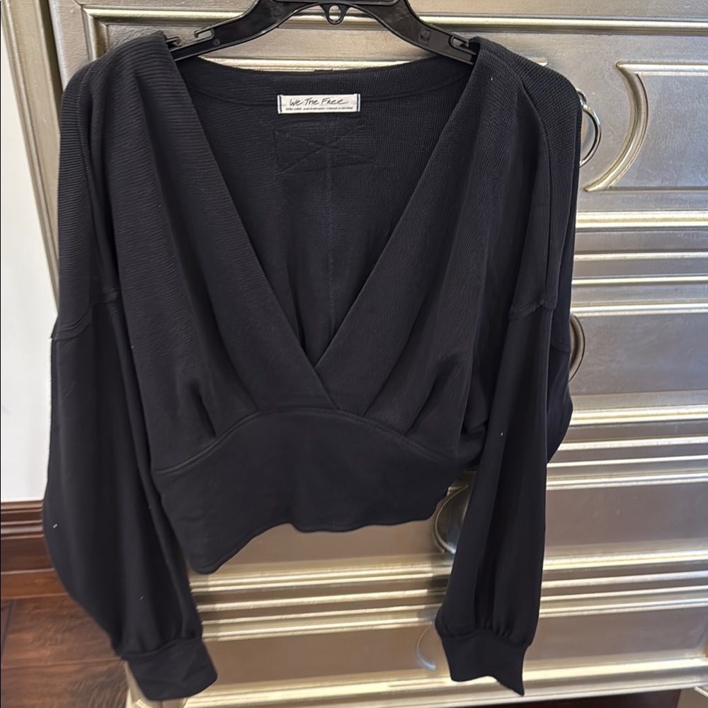 We The Free Black Deep V-Neck Blouse